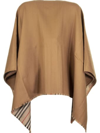 Burberry Icon Stripe Wool Cape In Flaxseed Scarves