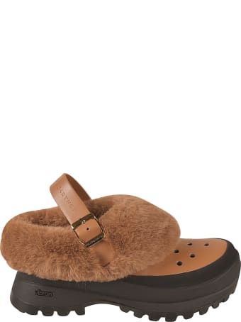 Stella McCartney Slingback Side Buckle Fur Detail Sandals