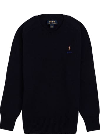 Polo Ralph Lauren Blue Wool And Cashmere Sweater With Logo