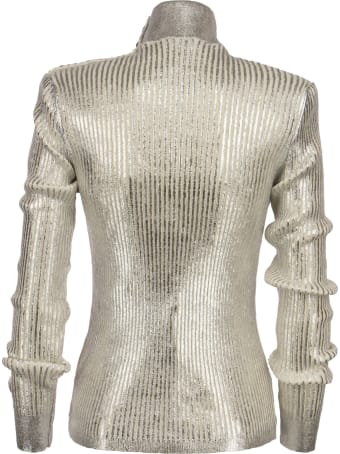 Balmain Silver Wool Sweater With Gold Buttons