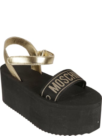 Moschino T-strap Logo Wedge Sandals