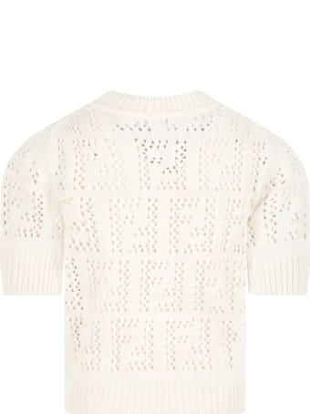 Fendi Ivory Sweater For Kids With Double Ff