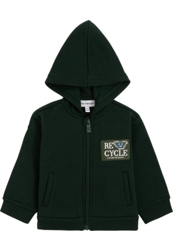 Emporio Armani Green Recycled Cotton Hoodie With Logo