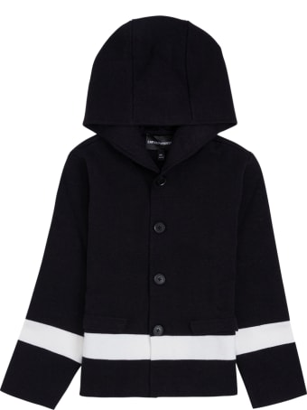 Emporio Armani Blue And White Wool Blend Hooded Cardigan