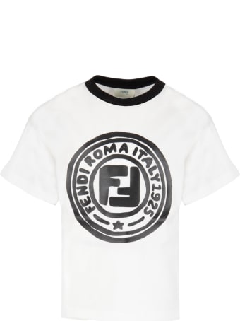 Fendi White T-shirt For Kids With Double Ff