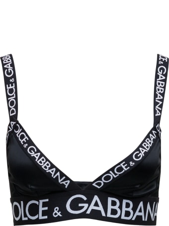 Dolce & Gabbana Black Satin Top With Contrasting Logo