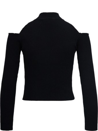 Barrow Black Viscose Blend Sweater With Cu Out Details And Logo Print