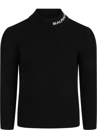 Balmain Black Turtleneck For Girl With Logo