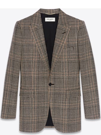 Saint Laurent Single-breasted Jacket In Prince Of Wales Tweed