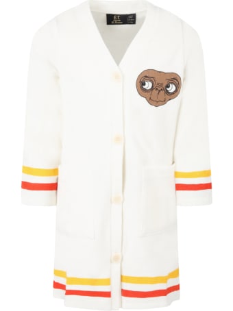 Mini Rodini Ivory Dress For Girl With E.t. And Logo