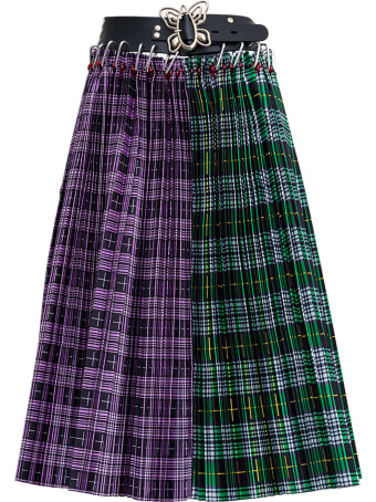 Chopova Lowena Check Split Plaid Pleated Skirt With Belt