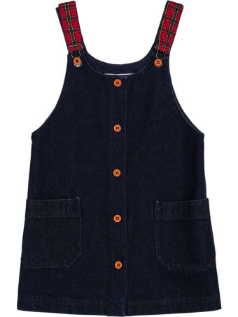 Philosophy di Lorenzo Serafini Kids Blue Denim Dress With Check Shoulder Straps