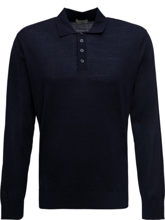 Z Zegna Blue Polo With Long Sleeves In Wool