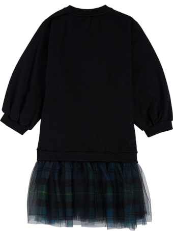 Philosophy di Lorenzo Serafini Kids Black Cotton And Tulle Check Dress With Logo Print