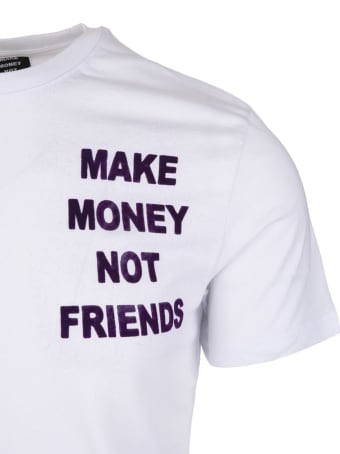 Make Money Not Friends White T-shirt With Front And Back Velvet Effect Purple Logo