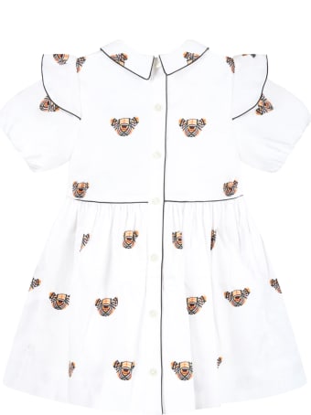 Burberry White Dress For Baby Girl With Thomas Bear