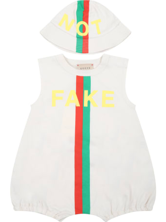 Gucci Beige Set For Babykids With Web Detail
