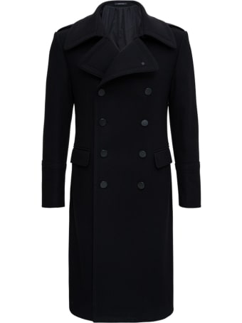 Tagliatore Long Double-breasted Coat In Black Wool