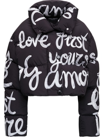 Dolce & Gabbana Short Nylon Down Jacket With Dg Love Yourself Print