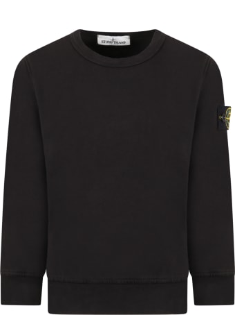 Stone Island Junior Black Sweatshirt For Boy With Iconic Compass