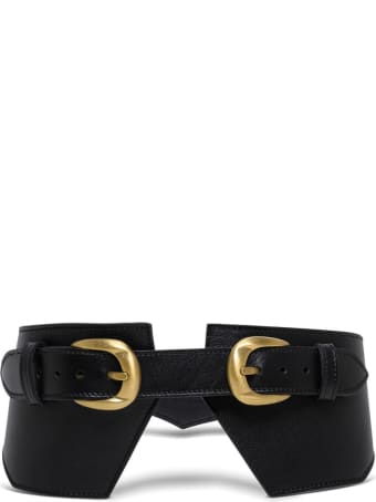 Federica Tosi Black Leather Belt With Double Buckle