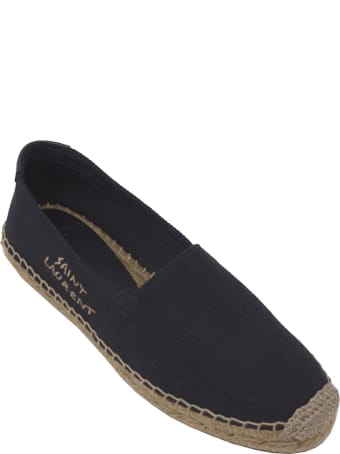 Saint Laurent Embroidered Espadrilles In Black Canvas