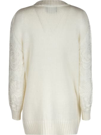 Blumarine Perforated Floral Knit Cardigan