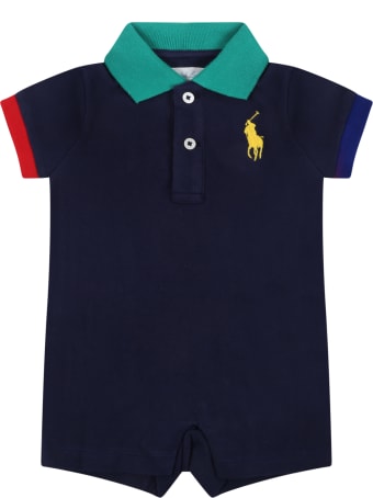 Ralph Lauren Blue Romper For Baby With Pony Logo