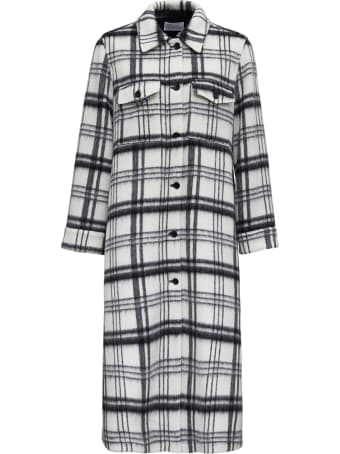 RED Valentino Fluffy Coat In Wool Blend With Black And White Checks