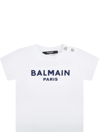 Balmain White T-shirt For Baby Kids With Logo