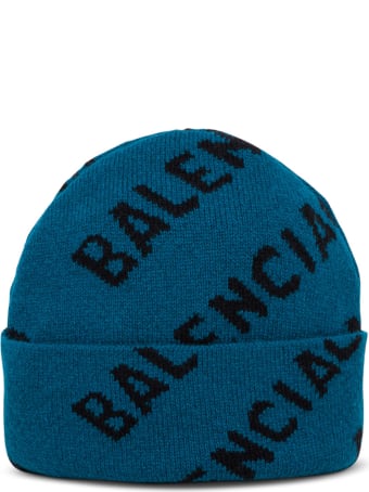 Balenciaga Baenie Petrol-colored Wool Hat With Logo