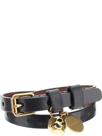 Alexander McQueen Pionier Double Wrap Leather Bracelet