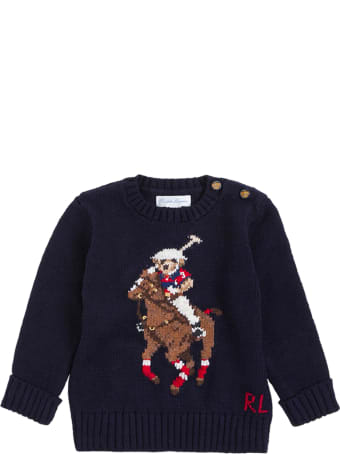 Polo Ralph Lauren Blue Cotton Blend Sweater With Logo