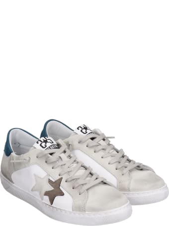 2Star Low Star Sneakers In White Suede And Leather