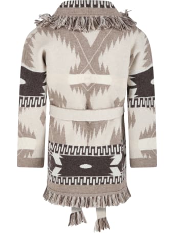 Alanui Beige Cardigan For Kids With Brown Pattern