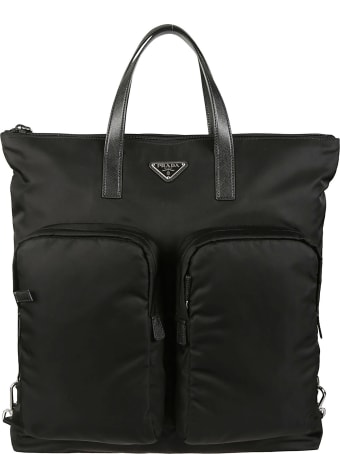 Prada Top Zip Logo Plaque Tote