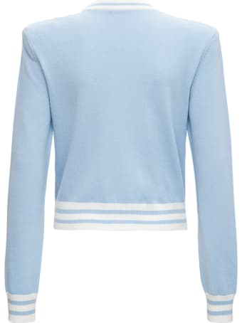 Balmain Light Blue Wool Sweater With Logo