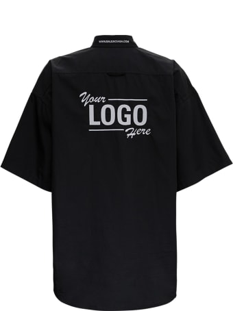 Balenciaga Black Your Logo Here Short Sleeve Poplin Shirt