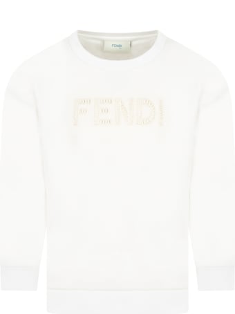 Fendi Ivory Sweatshirt For Kids With Logo