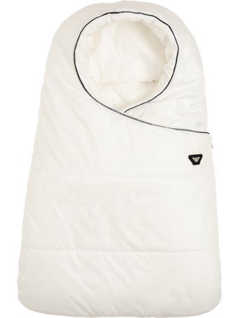 Emporio Armani White Nylon Padded Blanket With Logo
