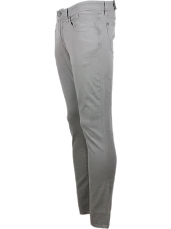 Jeckerson 5-pocket Trousers In Stretch Textured Cotton With Zip With Slim Fit