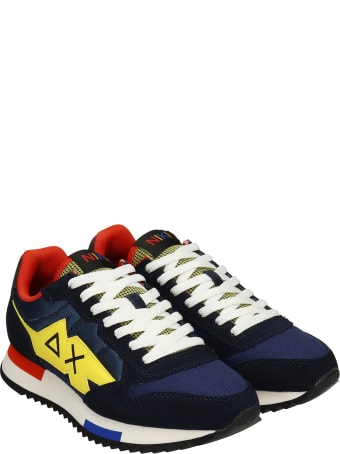 Sun 68 Niky Crazy Boy Sneakers In Blue Suede And Fabric