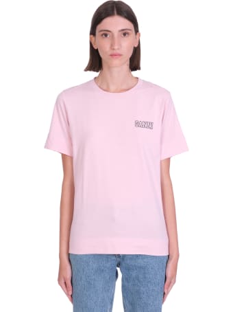 Ganni Thin Software T-shirt In Rose-pink Cotton