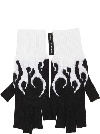 Vision of Super Black Gloves With White Flames