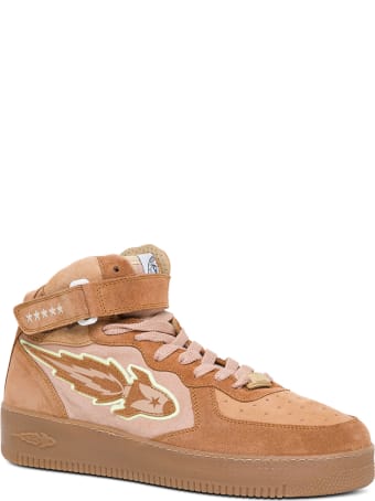 Enterprise Japan Beige Leather High Sneakers With Logo