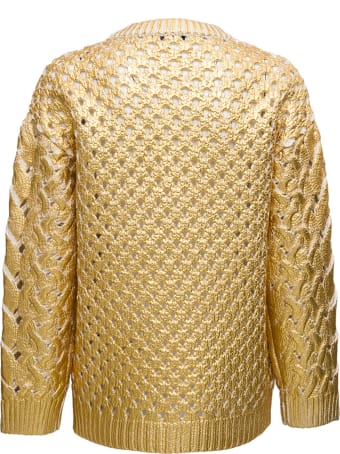 Valentino Perforated Gold Colored Wool Sweater