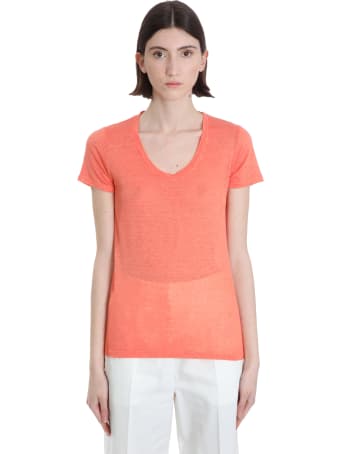 120% Lino T-shirt In Orange Linen