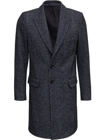Dolce & Gabbana Single Breasted Wool Herringbone Coat