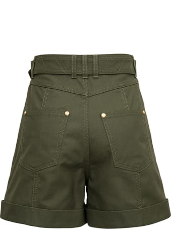 Balmain Belted Shorts In Arym Green Denim