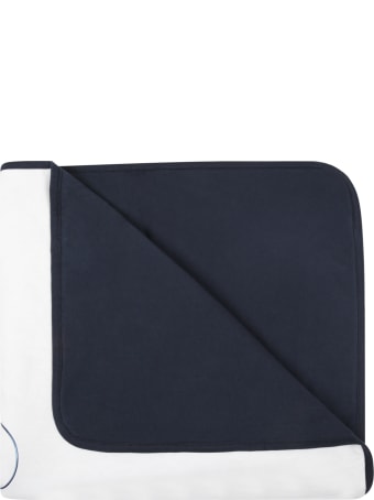 Balmain White Blanket For Babykids With Blue Logo